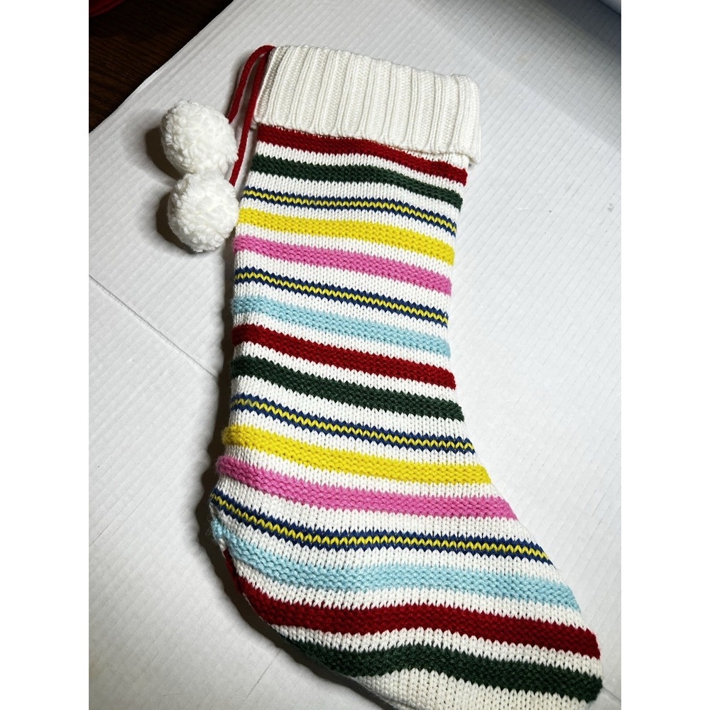 Christmas Stocking NW/O Tags Stripes Heavy Knit Lined Pompous Santa Fireplace